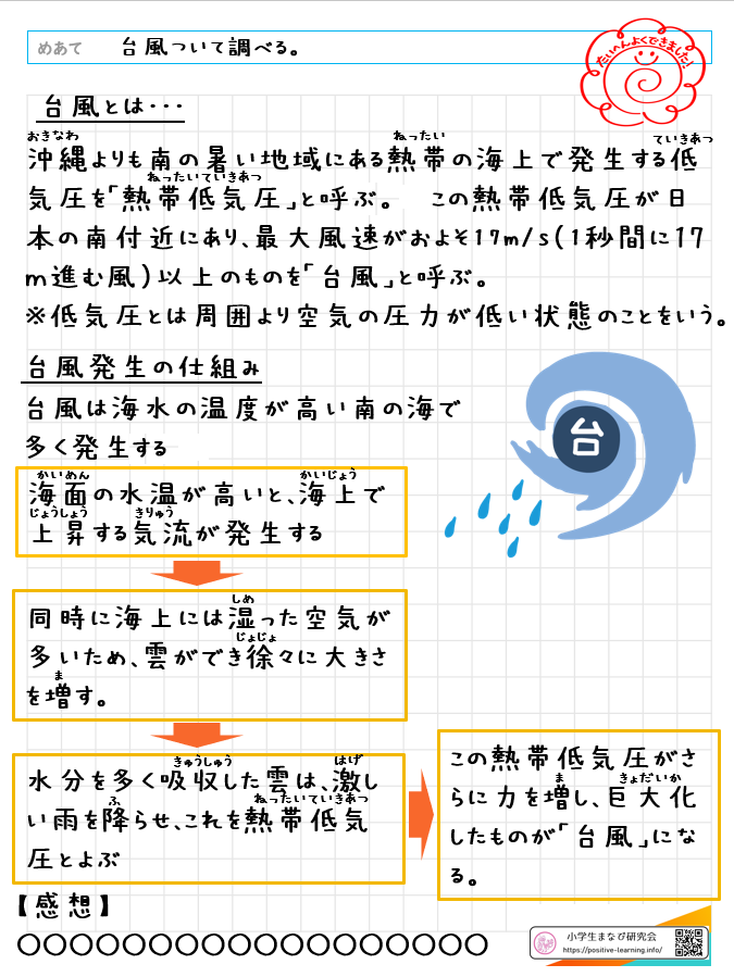 自主学習ノート理科：【5年】台風