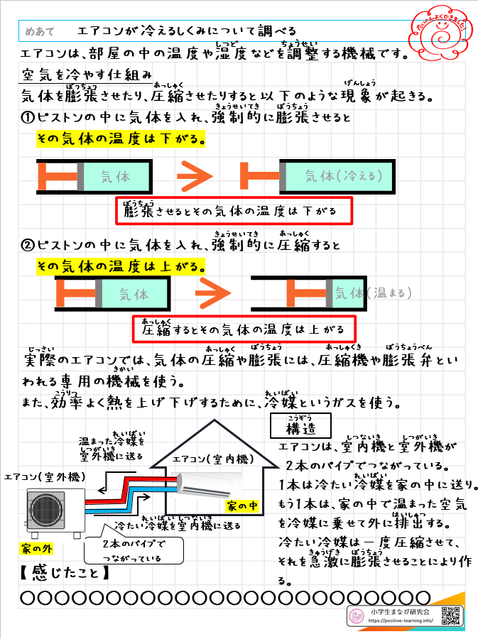 自主学習ノート理科：【5,6年】エアコンから冷たい空気が出るしくみ