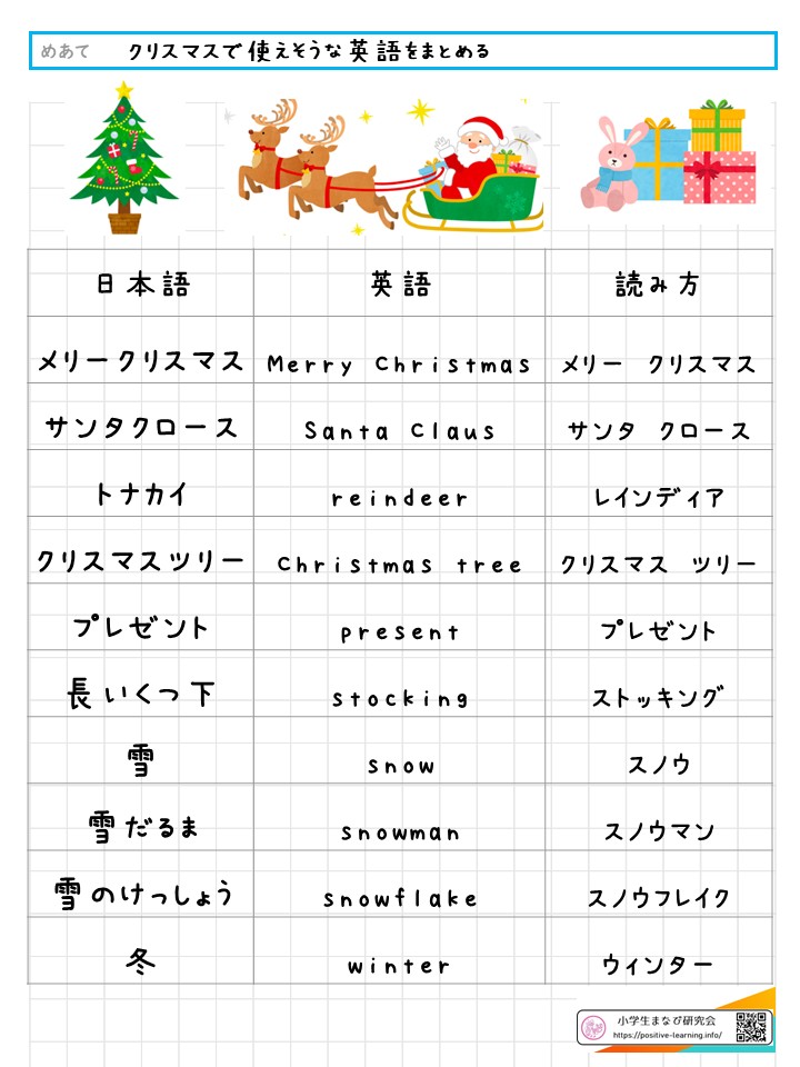 自主学習ノート英語：クリスマスで使う英語